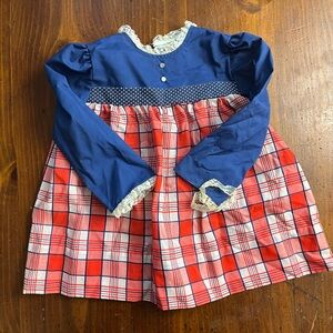Vintage Nannette Blue and Red Plaid Kids Casual Dress